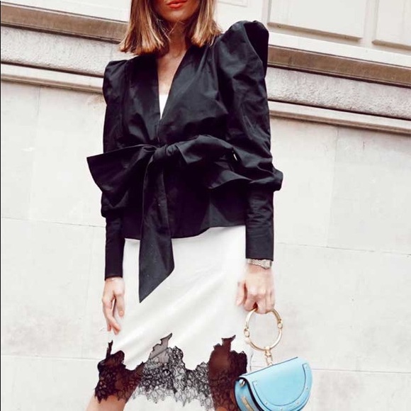 Puff Sleeves Jacket with Bow - Picture 3 of 8